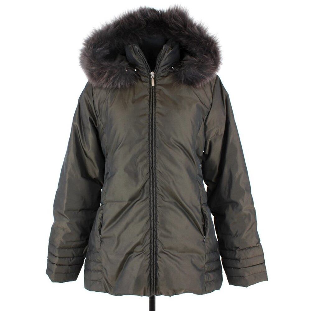 Moncler Green Gold Shimmer Down Filled Fur Trim Hooded Parka Jacket 2 Medium